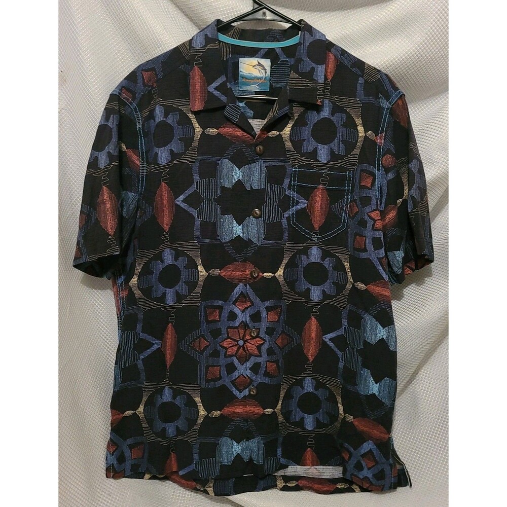 Tommy Bahama Men's M Island Modern Fit 100% Silk Gemetric Floral Print Hawaiian